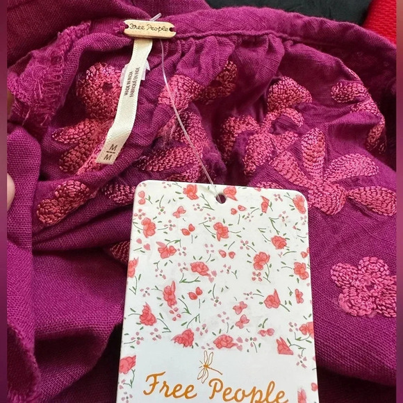 NWT Free People Fiona Embroidered Mini Dress Bright Plum Size Medium - Picture 3 of 11